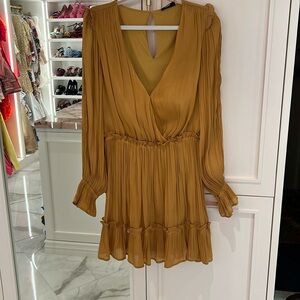 Vici Metallic Sheer Gold Balloon Sleeve Midi Wrap Dress Size XL